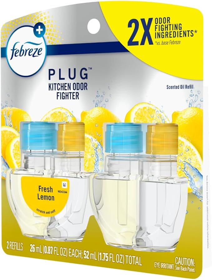 Febreze Plug In Air Freshener, Odor-Fighting Scented Oil Refill, Kitchen Odor Fighter, 2 Refills