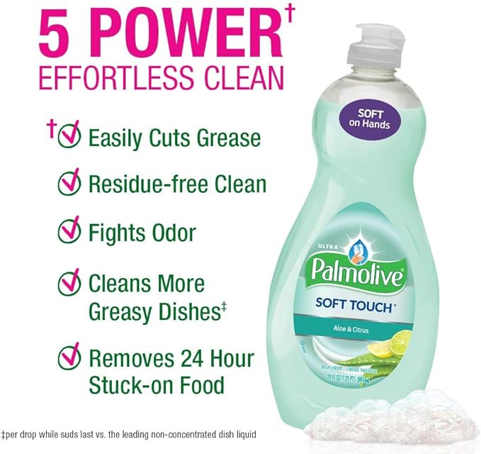 Palmolive Ultra Soft Touch Dish Soap, Aloe and Citrus - 20 Fluid Ounce (9 Pack) (Packaging May Vary)