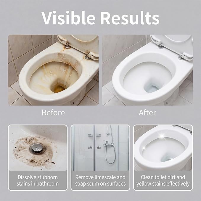 Bathroom Cleaner Foam Spray, Bathroom and Shower Descaler Stains Cleaner Action for Toilet, Tiles, Glass, Stainless (2PCS)