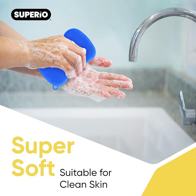 Silicone Heat Resistant Dishwasher Sponge, Fruit Cleaner, Vegetable Washer, Non Scratch Durable Bristles, Blue 3-Pack