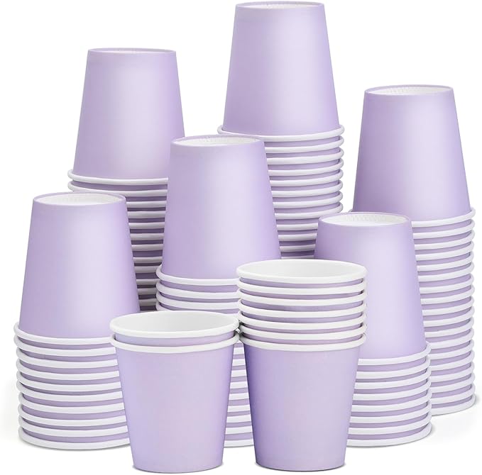 100 Pack Paper Cups, 3 oz Bathroom Cups, Moushwash Cup, Small paper Cup for Water, Juice, Candy Ideal for Party Bathroom and Office（Purple）