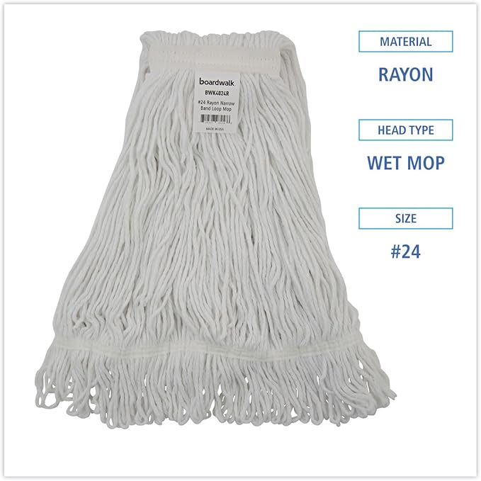 Boardwalk Pro Loop Web/Tailband Wet Mop Head, Rayon, #24 Size, White, 12/Carton