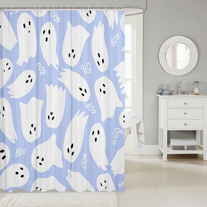 Kids Skull Ghost Fabric Shower Curtain,Watercolor Taro Purple Paint Print Shower Curtain for Bathroom,Happy Halloween Waterproof Shower Curtain 72 Inch Long