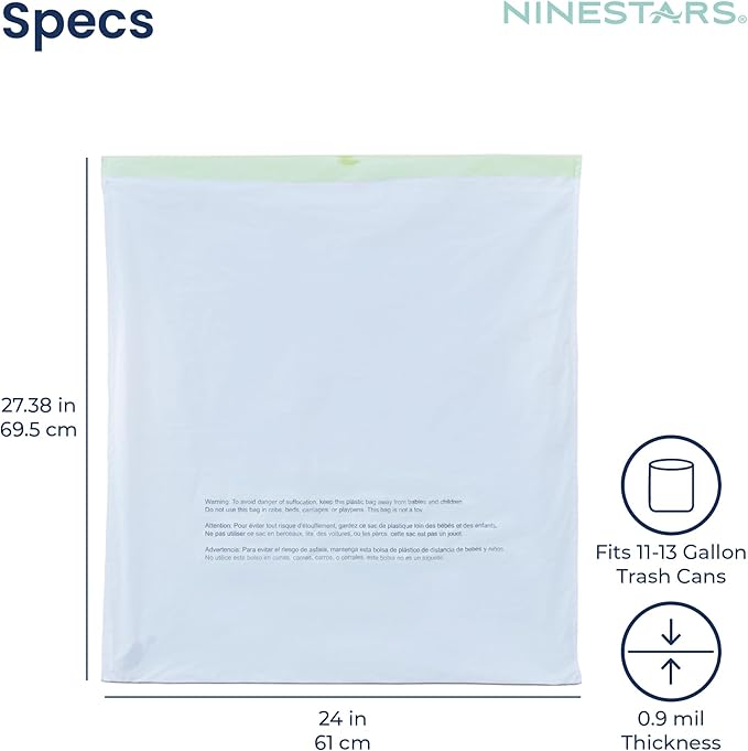 NINESTARS 13 Gallon Extra Thick Drawstring Trash Bags, Heavy Duty Leak-Proof White Plastic Garbage Bags for Kitchen, Bathroom, or Office, 90 Count