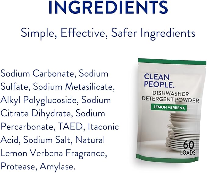 The Clean People Dishwasher Detergent Powder | Cuts Grease and Rinses Sparkling Clean | Residue-Free (30 Ounce, Lemon Verbena)