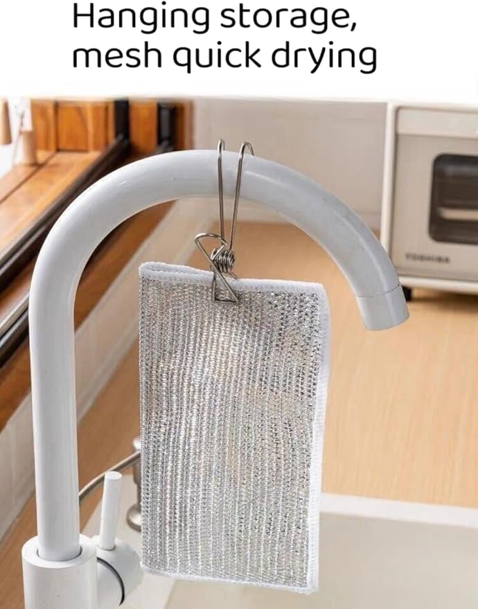 10Pack Double Layer Silver Mesh Stainless Steel Scrubber,Multipurpose Wire Dishwashing Rag,Non-Scratch Wire Dishwashing Rags for Kitchen/Stove/Oven/Bath Wet and Dry Users (Double Layer)