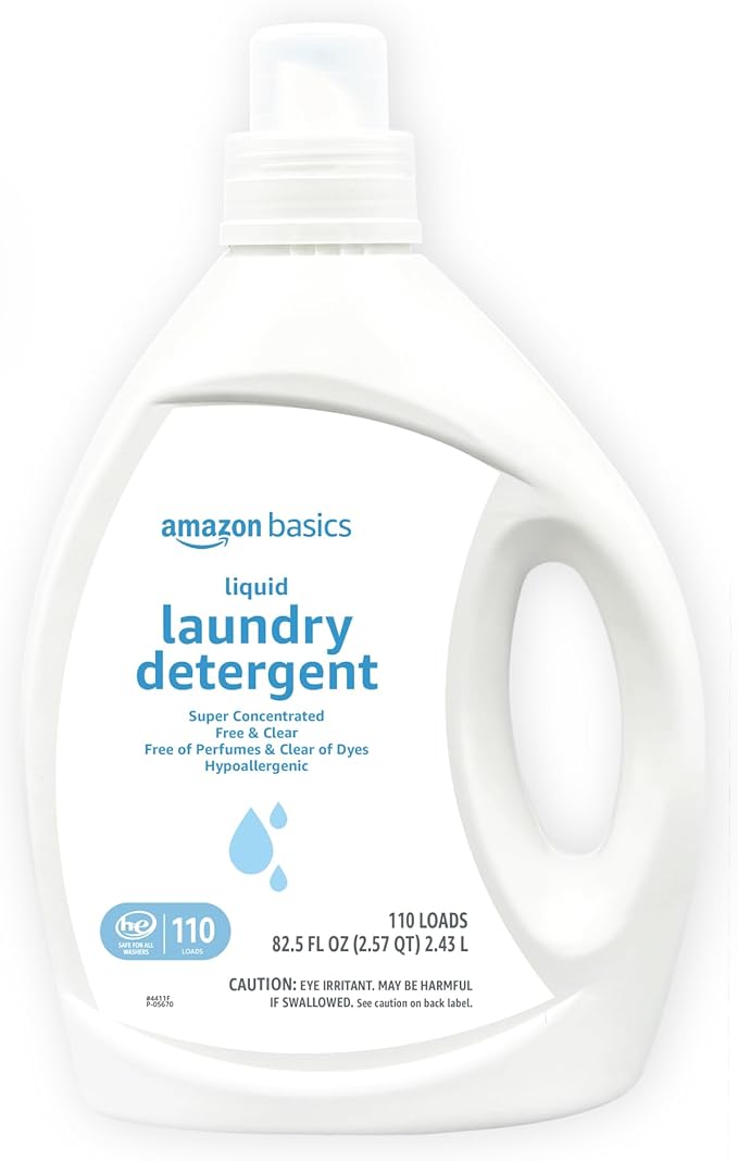 Amazon Basics Concentrated Liquid Laundry Detergent, Hypoallergenic, Free of Perfumes & Clear of Dyes, High Efficiency, 110 Loads, 82.5 Fl Oz (Previously Solimo)
