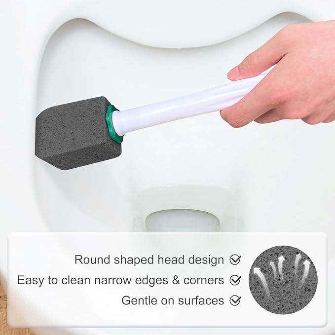 12pcs Pumice Stone Set with 2pcs Long Handle Toilet Brush, Cleaning Block for Bathtubs, Kitchen Sink, Grill, Tile. (Black)