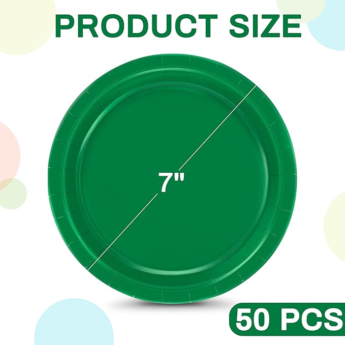 QZYL 50 PCS Paper Plates, 7 Inches Small Green Plates, Sturdy Disposable Dessert Plates, Heavy Duty Paper Plates, Green Dinnerware, Party Supplies Perfect for Birthdays St Patrick Celebrations