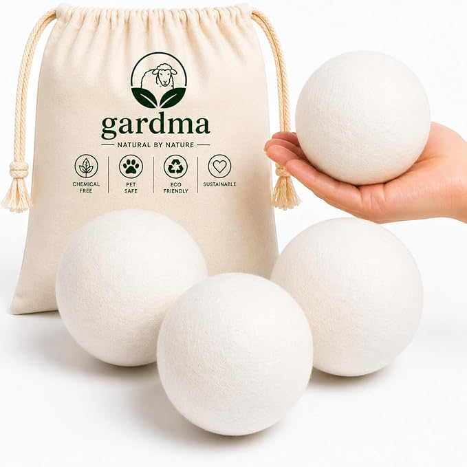 Wool Dryer Balls XL 4-Pack – Organic Wool Dryer Balls for Laundry Reusable, Natural Fabric Softener, Reduces Drying Time, Static, Wrinkles & Laundry Clumping
