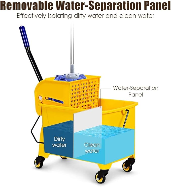 Nightcore Commercial Mop Bucket and Side Press Cleaning Wringer Portable Trolley On Wheels,All-in-one Tandem Floor Cleaning,Wavebrake. Ideal for Household,Commercial (21 Quart)