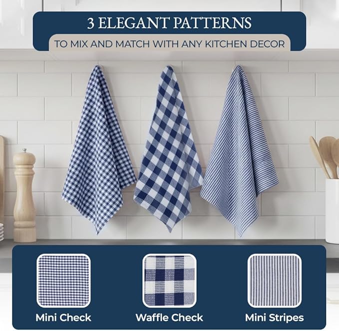 LANE LINEN Flour Sack Towels & Kitchen Towel Set 20 Pc - Premium Cotton Tea Towels for Bread Baking, Super Absorbent Dish Cloths for Washing Dishes, Multipurpose Kitchen Rags & Oven Mitt Set - Indigo