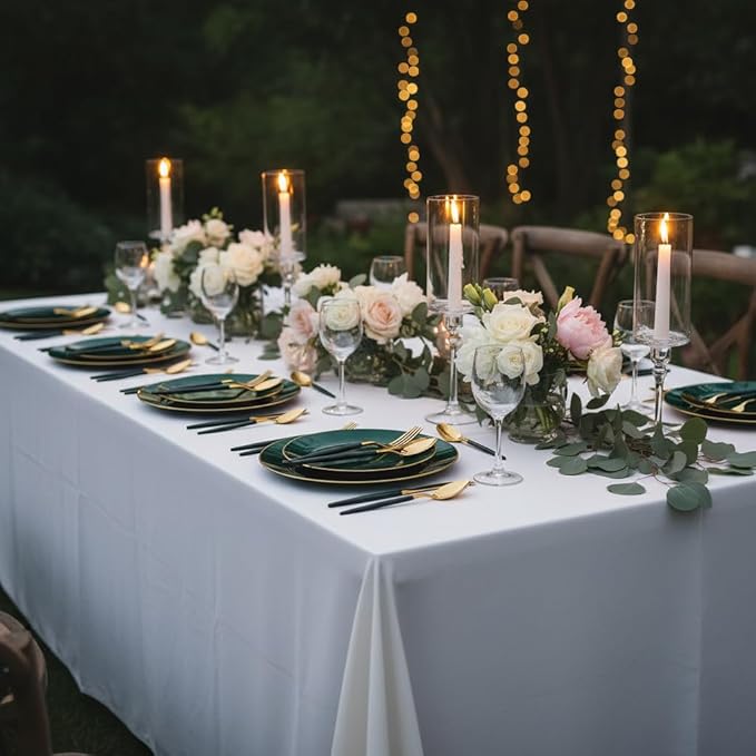Liacere 150PCS Green Plastic Plates - Gold Plastic Silverware with Green Handle - Heavy Duty Fancy Plastic Plates Disposable Include 30 Guests Plates, Forks, Spoons, Knives for St. Patrick's Day