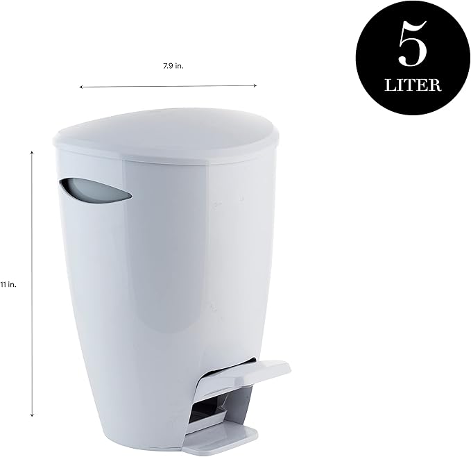 Bath Bliss Contour Waste Bin and Toilet Brush Set | Bathroom Accessory | Step Pedal | Contemporary Design | White