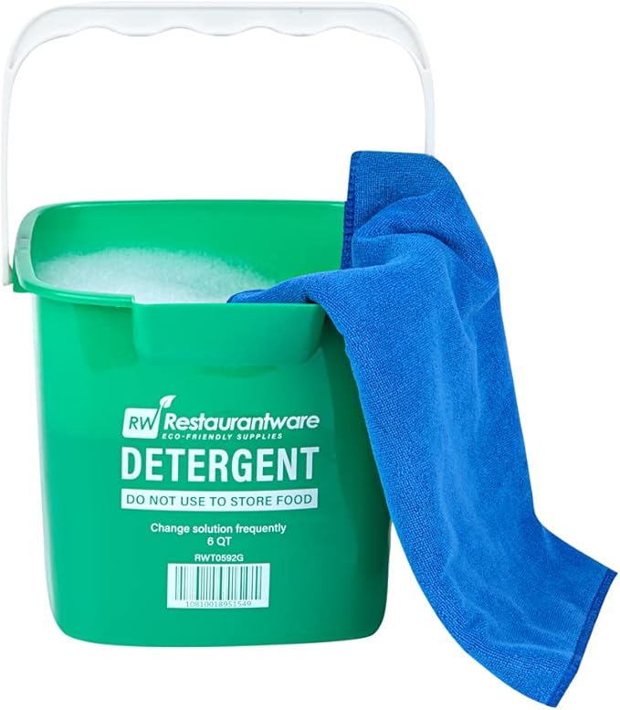 RW Clean 6 Quart Cleaning Buckets, 10 Detergent Square Buckets - With Measurements, Built-In Spout And Handle, Green Plastic Utility Buckets, For Home Or Commercial Use, - Restaurantware