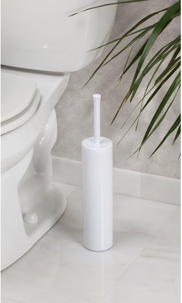 iDesign Una BPA-Free Plastic Toilet Bowl Brush and Holder Set - 3" x 3" x 16.3", White