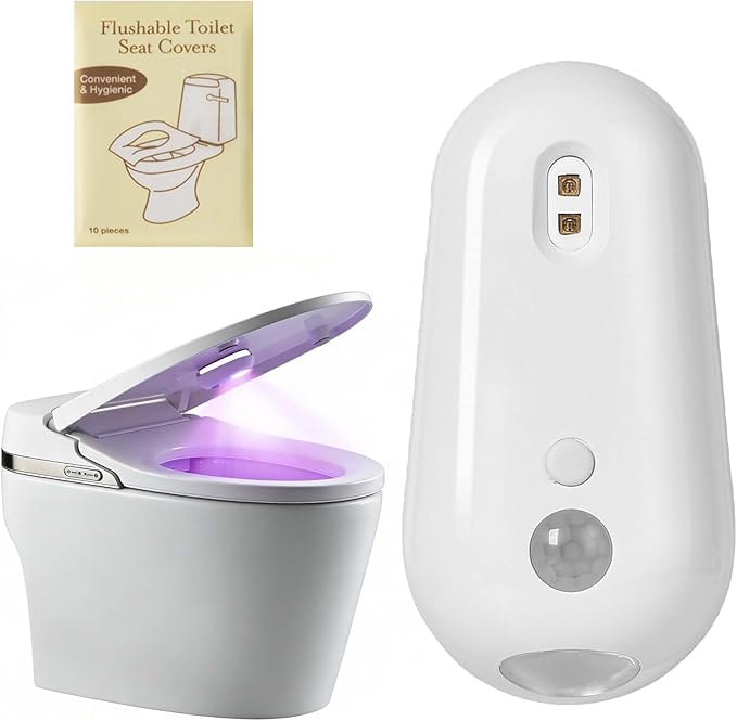 Self Cleaning UV Toilet Sanitizer and Night Light, Motion-Activated, Built-in Rechargeable Battery, Adhesive-Mounted for Shared Bathrooms, Reduces Bacterial Exposure, for Elderly & Pet (1PCS)