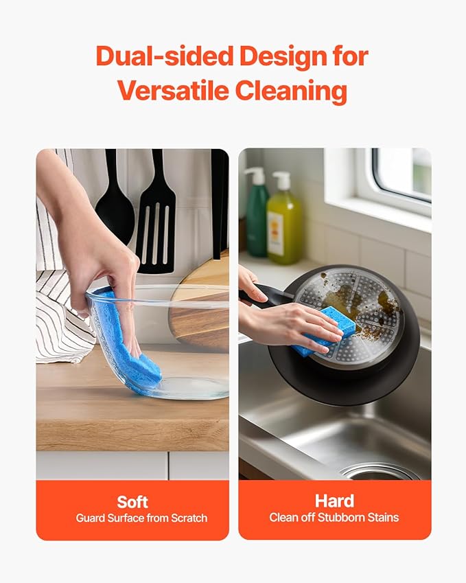 VEVOR Sponges, 12 Pcs Durable Natural Kitchen Sponges with Cellulose & Scrub Pad, Easy-to-Rinse Cleaning with Honeycomb Structure & Quick Water Absorption, Fit for Home Cleaning