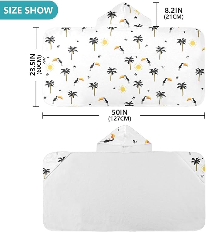 susiyo Kids Hooded Bath Towel Funny Toucans Palms Beach Towel for Kids 23.5 x 50 Inch Microfiber Soft Absorbent Quick Dry Bath Swim Pool Towel Wrap Poncho Bathrobe with Hood for Kids Toddler