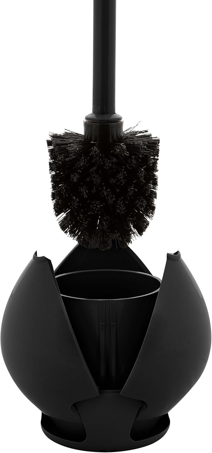 Bath Bliss Tulip Toilet Bowl Brush | Self Closing and Opening | Durable 360 Bristle | Bathroom Cleaning | Black