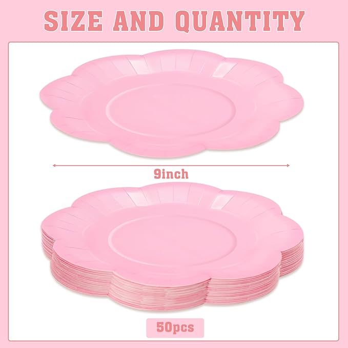 Light Pink Plates Party Supplies,9 inch Pink Paper Plates Disposable Scalloped for Birthday Cake Plate Baby Shower Dinner Wedding Dessert Party