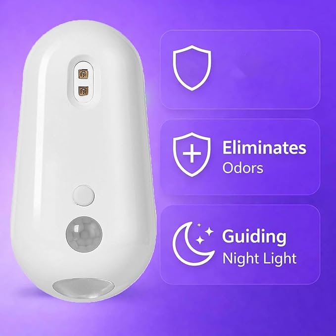 Self Cleaning UV Toilet Sanitizer Light, Motion-Activated, Rechargeable, Night Light, Adhesive-Mounted for Shared Bathrooms, For Elderly & Pet (2pcs)