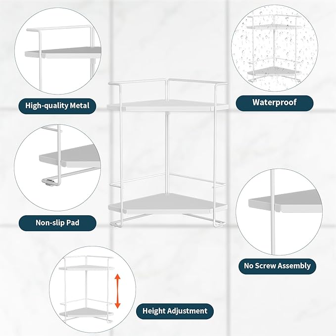 BOIVSHI 2-Tier Bathroom Counter Organizner, Bathroom Organizers and Storage for Bathroom, Kitchen Counter, Corner Storage Shelf for Bedroom, Storage, Makeup, Skincare, Perfume (White)