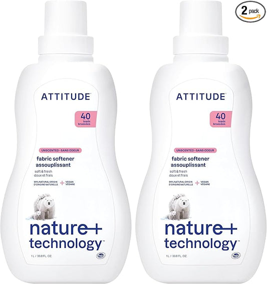 ATTITUDE Sensitive Skin, Hypoallergenic Fabric Softener, Fragrance Free, 33.8 Fluid Ounce, 35 Loads (Pack of 2)