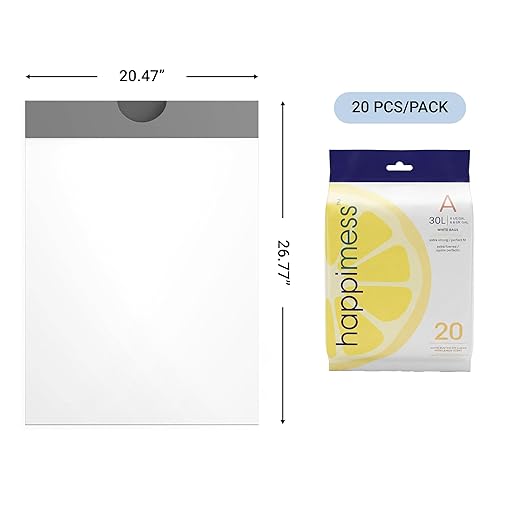 happimess 8 Gallon (30L) Drawstring Trash Bags, Lemon Scent, White, Heavy Duty MDPE Liners for Kitchen and Household, Odor Control, Custom Fit 20 Count (1 Packs of 20 Liners) HPM3100A-W-1SET