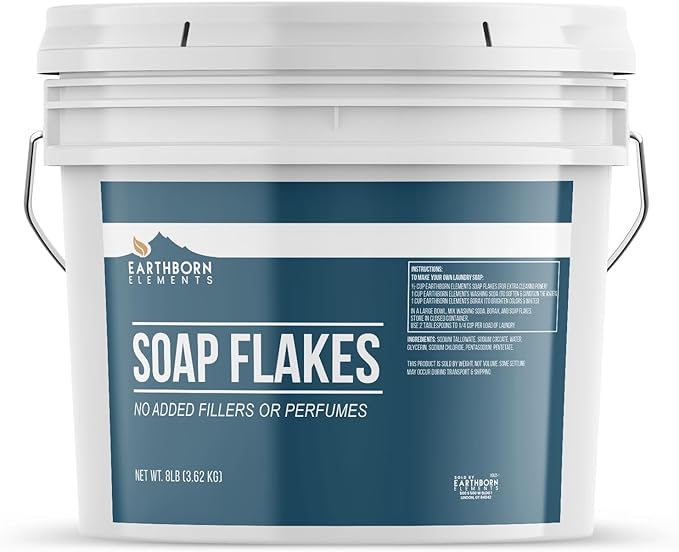 Earthborn Elements Soap Flakes 2 Gallon Bucket, Homemade Laundry Detergent, Tallow-Based, Unscented