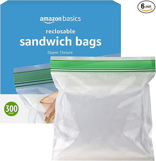 Amazon Basics Sandwich Storage Bags,(Previously Solimo),300 Count (Pack of 6)