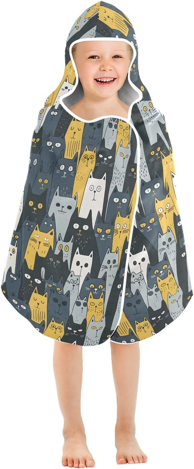 Hooded Towel for Kids Texture of A Crowd of Cats Beach Wrap Bath Towels 50x23.5in