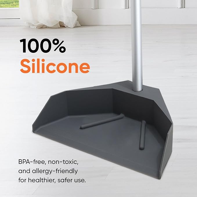 Silicone Dust Pan with Handle Lobby Dustpan with Long Handle Stand Up Dustpan, 35" Aluminum Long Handle, by Superio