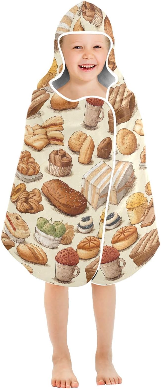 Kids Hooded Towels Kawaii Bakery Bread Cake Swimming Beach Towel 23.5" x 50" Bath Towel for Boys Girls 21214782 K