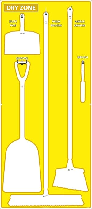 NMC SB137ACP 5S Dry Zone Janitorial Shadow Board, 68"x30", Yellow/White, Aluminum Composite Panel (Tools Sold Separately)