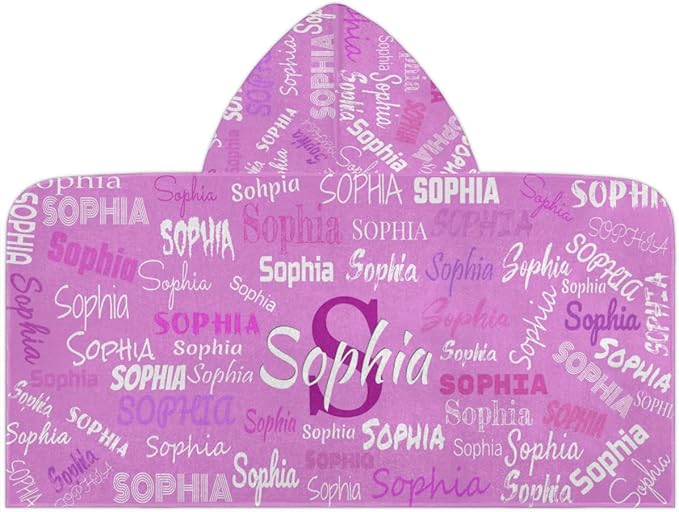 Personalized Hooded Bath Towels with Name, Custom Beach Towels for Kids Cotton Soft Swim Towels Camping Towels Toddler Beach Towels, Violet Purple Solid Color