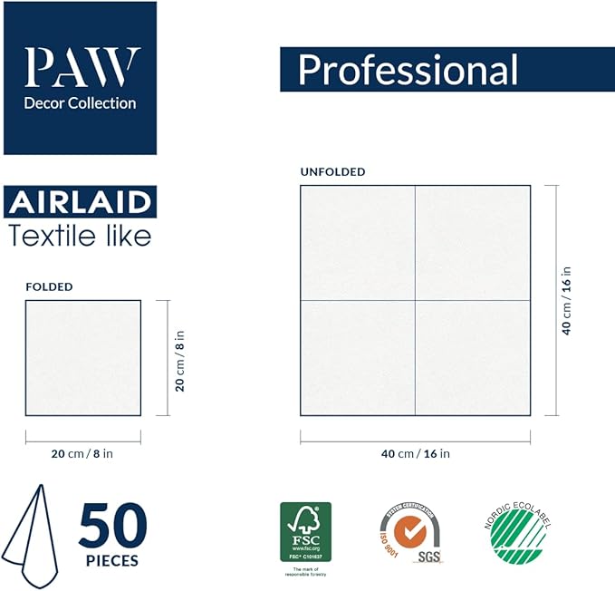PAW - 50 Pieces Airlaid Paper Linen-Feel Napkins 16" x 16", Disposable Cloth-Like Napkins with Rose Design, Dinner Napkins for Kitchen, Party, Wedding, Barbecue, Picnic