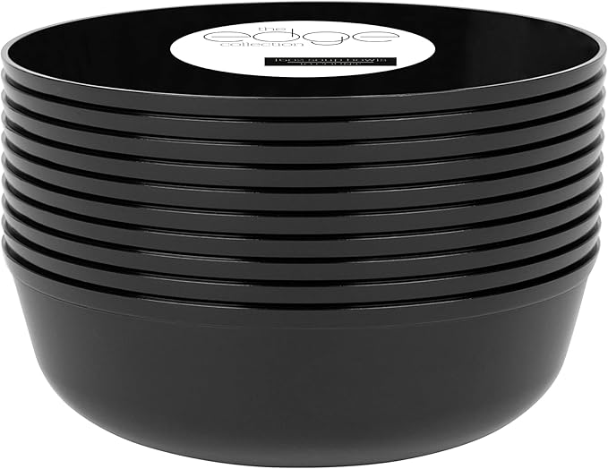 [30 Pack 16 OZ Bowls] Edge Collection Black Plastic Party Bowls Premium heavyweight Elegant Disposable Tableware Dishes