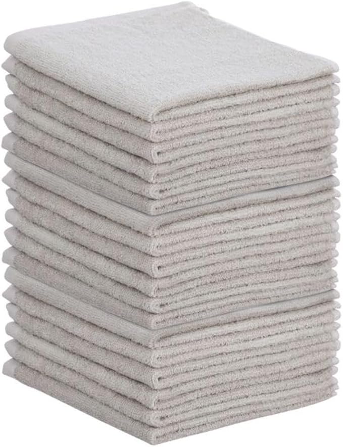 Superio Cotton Terry Washcloths Grey Towels 100% Cotton Cleaning Cloth 16" Rags Wash Clothes for Body and Face, Spa Towels, Multi Purpose (18, 16"x16")