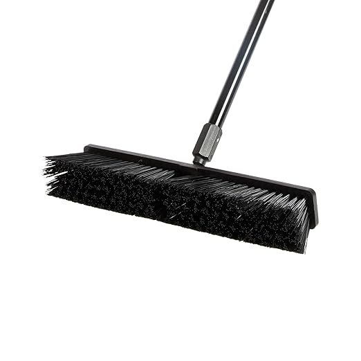 Restaurantware-Clean Tek Professional 17.13 Inch Push Broom, 1 Heavy-Duty Broom with 59â€ Handle - Heavy Bristles, 2 Handle Attachment, Wooden, Commercial Use, for Deck, Garage, Yard, Patio