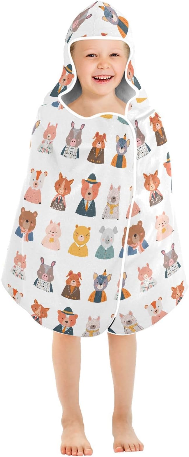 Kids Beach Towel Cute Animal Face Charming Boys Hooded Beach Towel Lightweight Toddler Bath Towel