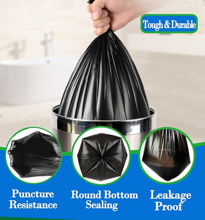 1.5 Gallon 120 pcs Small Black Trash Bags, Strong 1.3 Gallon 1.5 Gallon 1.6 Gallon Garbage Bags, Bathroom Trash Can Bin Liners,Mini Bags Waste Basket Liner,Fit 5-6 Liter, 1.5 Gal-Black-120