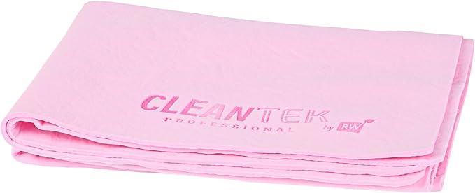 Restaurantware-Clean Tek Professional 25.2 x 16.9 Inch Chamois Cloth, 1 Reusable Microfiber Towel - Storage Tube Included, Absorbent, Pink PVA Microfiber Cleaning Rag, for Windows Or Cars