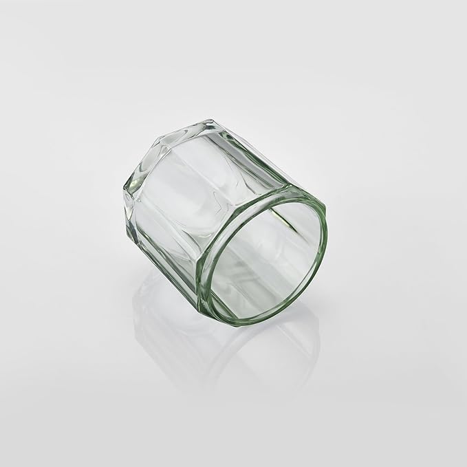 Sage Green Translucent Apothecary Octagional Shaped Glass Canister Jar With Black Metal Lid Cover for Bathroom Organization, Cotton Balls, Q Tips, and Small Accessories, Bathroom Storage