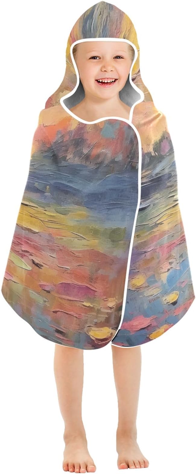 Hooded Towel for Kids Sea and Flowers Landscape Painting Beach Wrap Bath Towels 50x23.5in