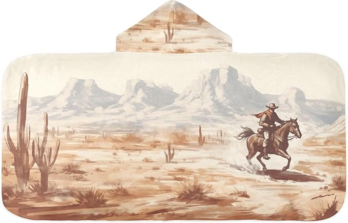 Vintage Western Cowboy Kids Bath Towel 24"x50" Soft Absorbent Hooded Towel for Kids Toddler, Wearable Wrap for Beach & Bath Time Fun