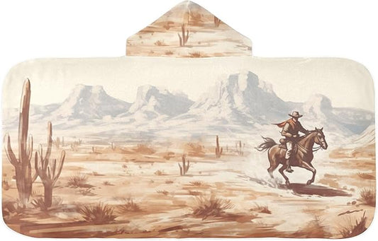 Vintage Western Cowboy Kids Bath Towel 24"x50" Soft Absorbent Hooded Towel for Kids Toddler, Wearable Wrap for Beach & Bath Time Fun
