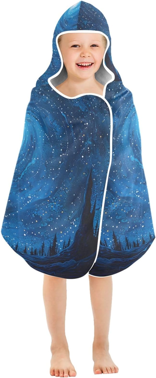 Hooded Towel for Kids Dark Blue Starry Sky Beach Wrap Bath Towels 50x23.5in