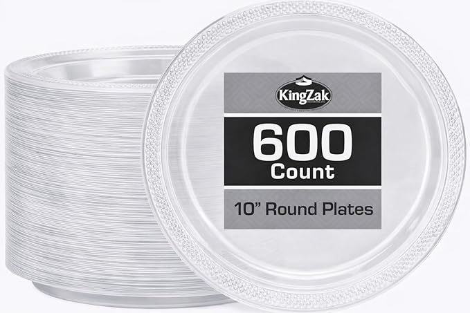 Hanna K. Signature Clear Plastic Plates 10 Inch 600 Count – Heavy Duty Disposable Dinner Plates Bulk for Catering, Weddings & Events