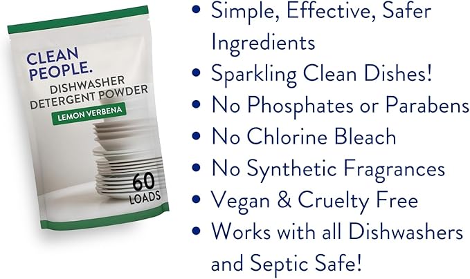The Clean People Dishwasher Detergent Powder | Cuts Grease and Rinses Sparkling Clean | Residue-Free (30 Ounce, Peppermint)